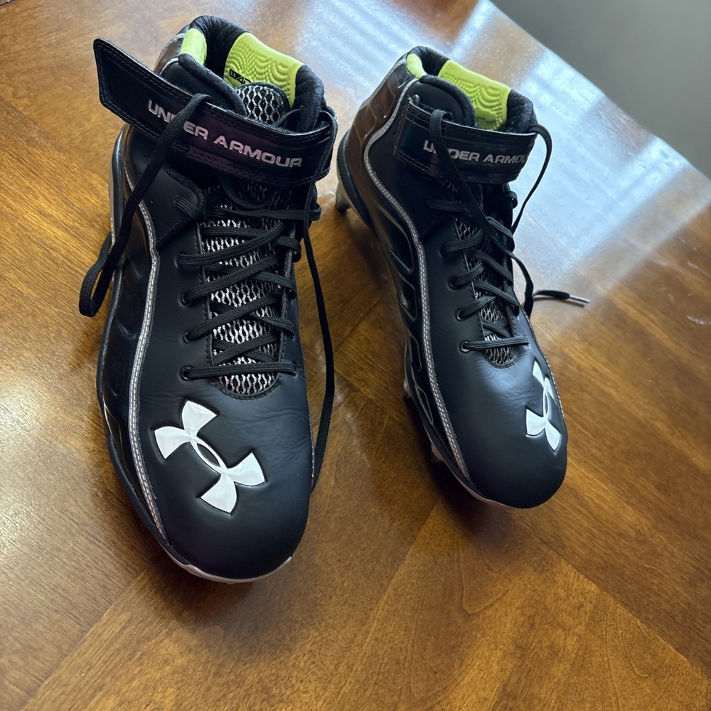 Under Armour Mens 12 Cleats Football Black Neon Green Ankle Lace Up Sports‎ EUC